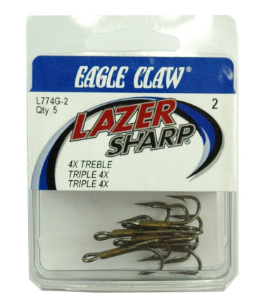 Eagle Claw - Lazer Sharp Treble Hooks, Size 2 - 5 pack - $2.95