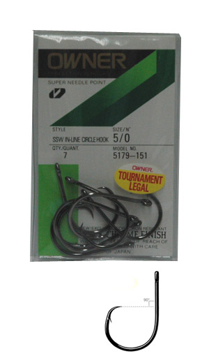 Owner - SSW INLINE CIRCLE HOOK, size 5/0, 7 pack - $4.95 - 5179-151 