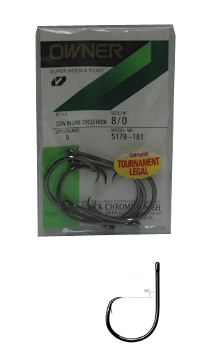 Owner - SSW INLINE CIRCLE HOOK, size 8/0, 5 pack - $4.95 - 5179-181 